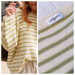 Carly Jean Los Angeles CJLA Quince Sweater SMALL Lime Green Stripe Oversized